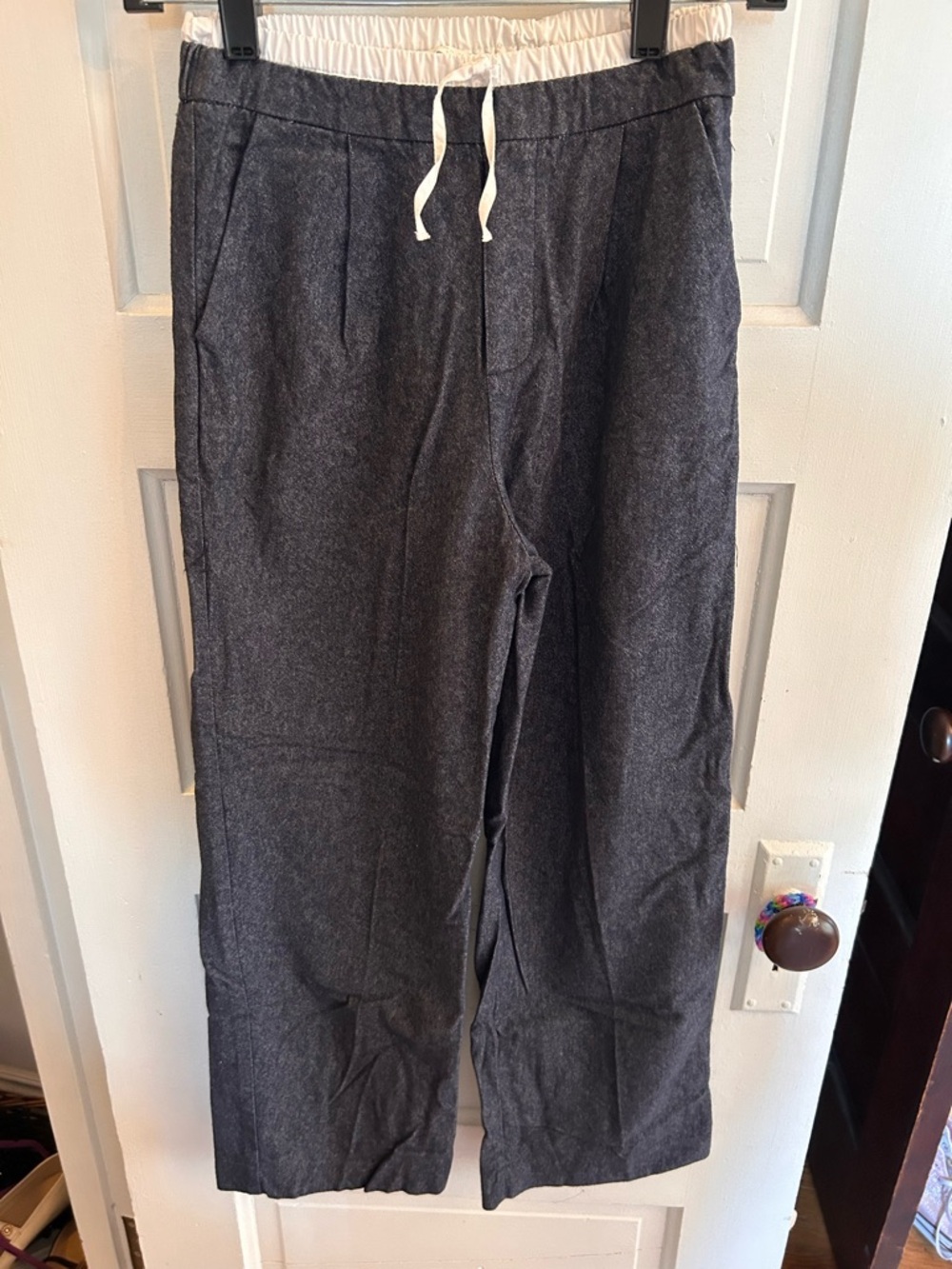 Zara Drawstring Pants in Dark Soft Denim with White Waistband